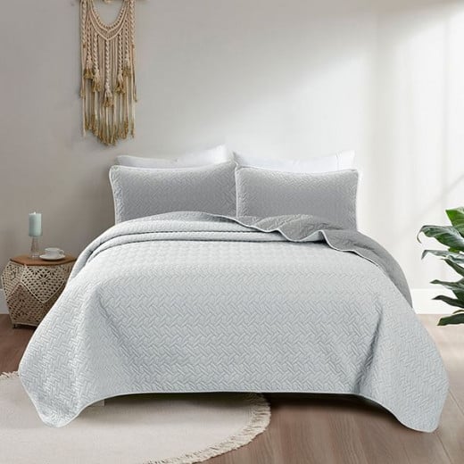 Nova home cross double face bedspread set, grey and silver color, king size, 4 pieces