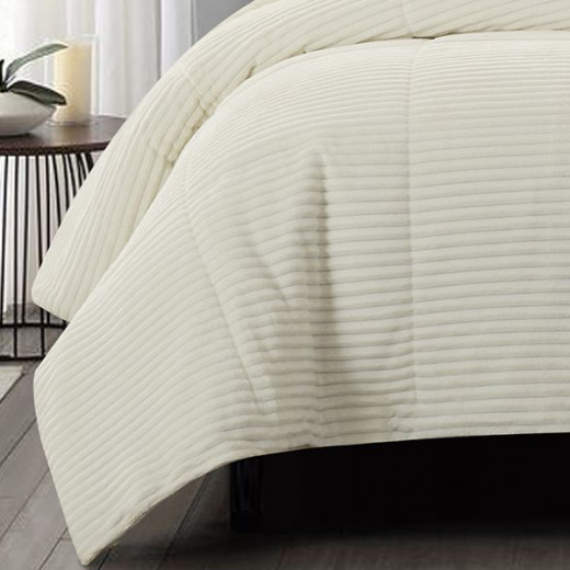 Nova home campo cordroy flannel winter comforter set - single/twin- cream  3 pcs
