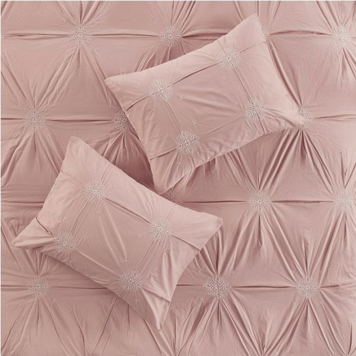 Nova home malia embroidered comforter set, pink color, king size, 7 pieces