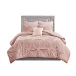 Nova home malia embroidered comforter set, pink color, king size, 7 pieces