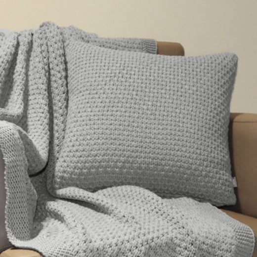 Nova Home Pearly Hand Knitted Cushion Cover, Light Grey Color