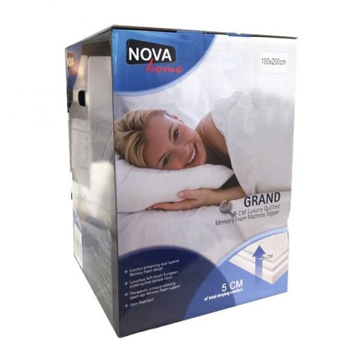 Nova Home Memory Foam Mattress Topper Diamond Stitch, White Color, 160*200 Cm