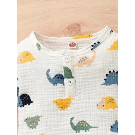 Baby Dinosaur Print Half Button Top and Shorts
