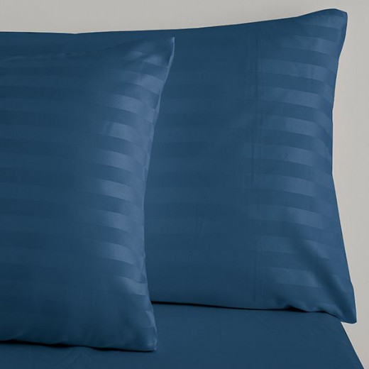 Nova Home UltraStripe Hotel Style Pillowcase Set, Navy Blue Color