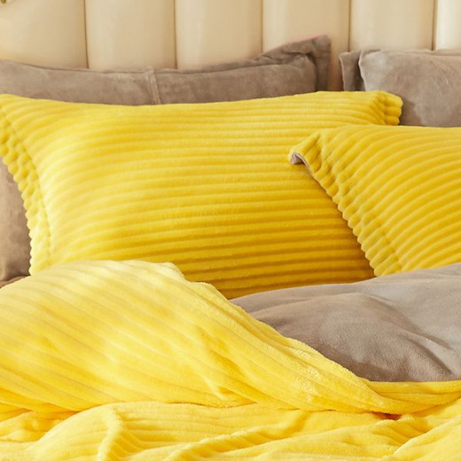 Nova home campo cordroy flannel winter duvet cover set - single/twin - yellow  3 pcs