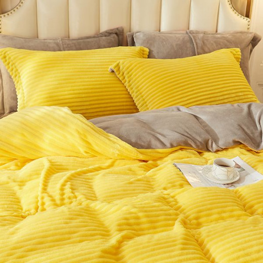 Nova home campo cordroy flannel winter duvet cover set - single/twin - yellow  3 pcs