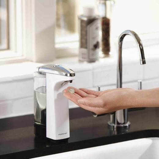 Simplehuman plastic and stainless steel liquid soap sensor pump, white color, 236 ml