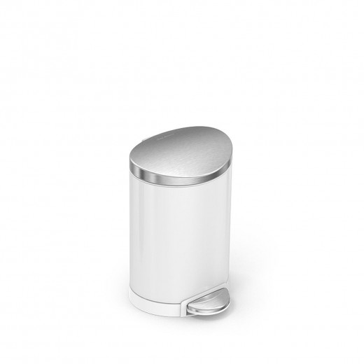 Simplehuman trash bin semi round, stainless steel, white color, 6 liter