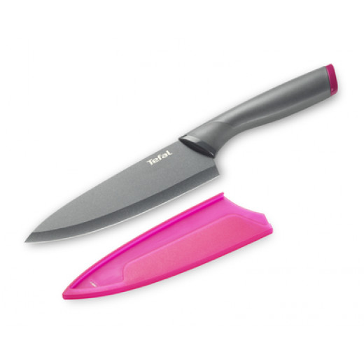 Tefal Stainless Steel Chef Knife With Cover, Pink Color, 15 Cm