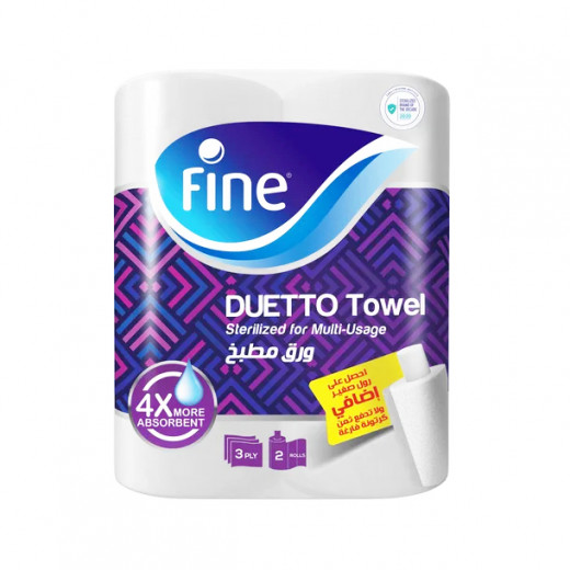 Fine Duetto Kitcen Towel,3 Ply, 2 Rolls, 80 Sheets