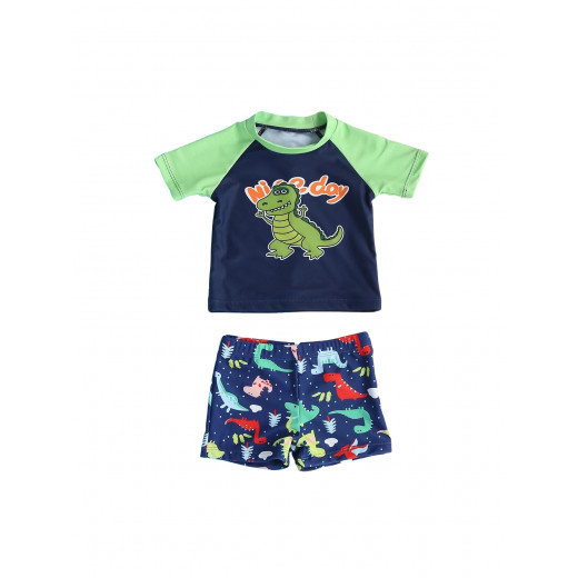 ملابس سباحة للأولاد من قطعتين، تصميم ديناصور