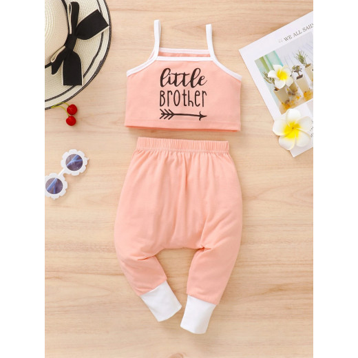 Girls Cami Top and Sweatpants, Letter Graphic Contrast Binding