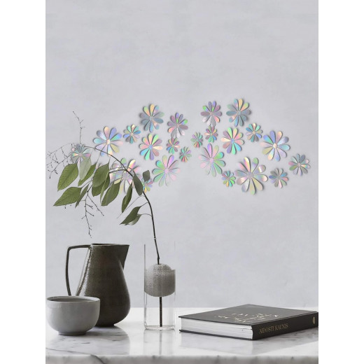 ملصقات حائط, بتصميم أزهار معدنية, باللون الفضي, 12 قطعة