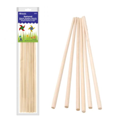 Bazic Wooden Dowel Round Natural, 6 Sticks