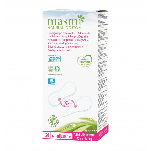 Masmi Flex Adaptable Pantyliners, Organic Cotton, 30 Pieces