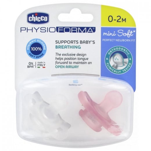 Chicco Pacifier Physio Mini Soft Silicone For Girls, 0-2 Months
