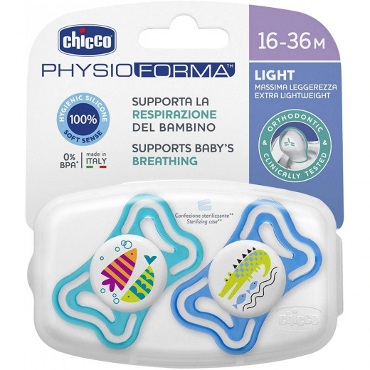 Chicco Physio Light Silicone Pacifier, Blue, 16-36 Months, 2 Pieces