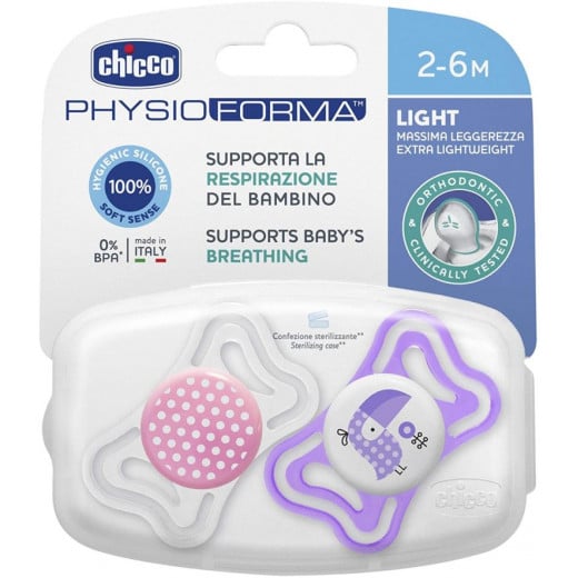 Chicco Soother Physio Light Girl Pacifier, 2-6 Months, 2 Pieces