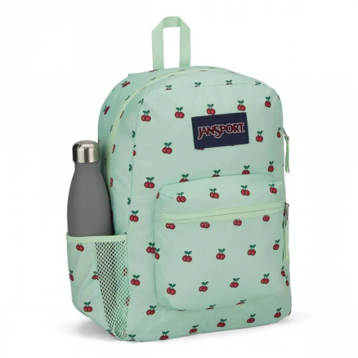 Jansport Cross Town Backpack, Cherries Design, Light Green Color