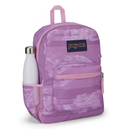 Jansport Cross Town Backpack, Static Rose Design, Purple Color