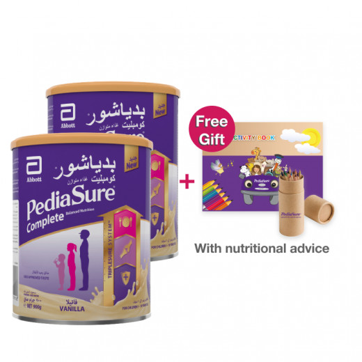 Pediasure Complete Nutrition Milk Powder 900 Gram, Vanilla, 2 Packs + Free Gift