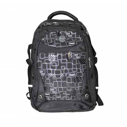 حقيبة مدرسية، تصميم مربعات صغيرة، باللون الأسود والأبيض، 43 سم من أميجو