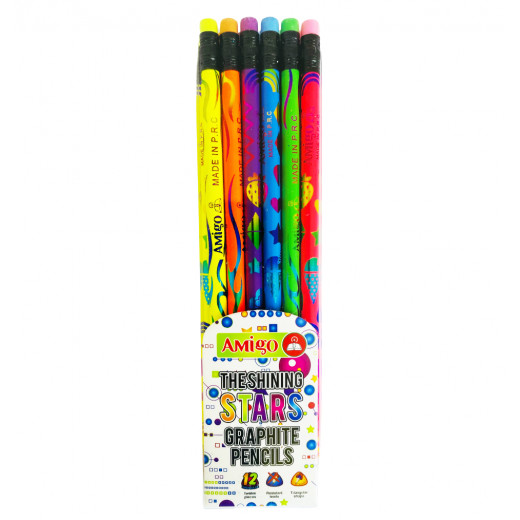 أقلام رصاص عليها نجوم, بألوان متنوعة ، 12 قطعة من أميجو