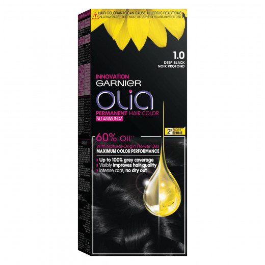 Garnier Olia Ammonia Permanent Hair Colour with 60% Oils, Number 1.0