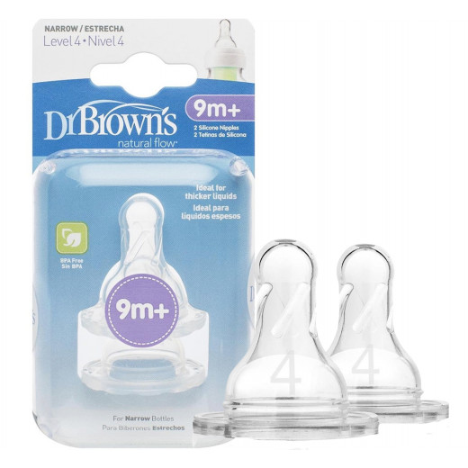Dr. Brown's Level 4, Silicone Narrow Neck Nipple - 2 Pack