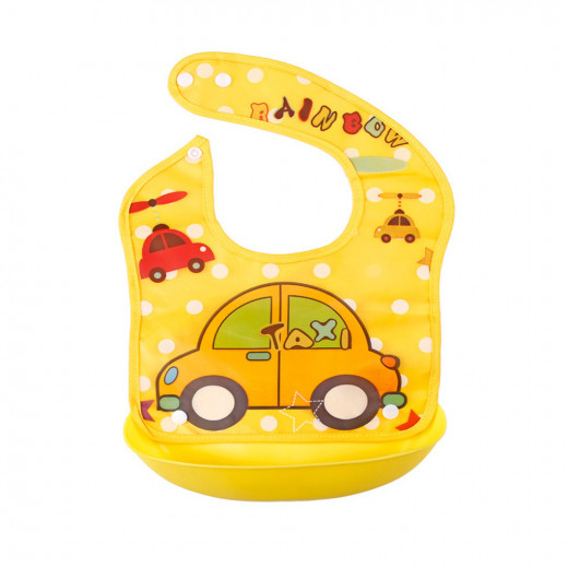 مريلة أطفال بلاستيكية مع وعاء طعام قابل للإزالة ، تصميم سيارة برتقالي