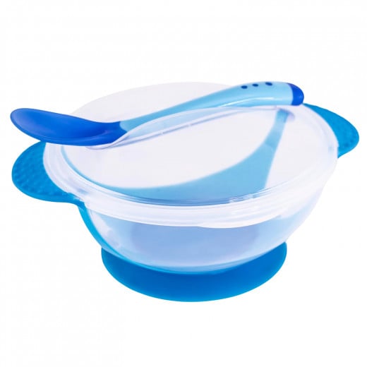 Baby Feeding Suction Bowl Set With Slip-resistant Sensing Spoon, Blue Color