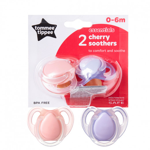 Tommee Tippee Essential Basics Cherry Latex Soothers 0-6 months, 2 Pacifiers, Purple & Pink