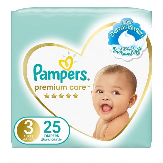 Pampers Premium Care Diapers, Size 3,  6-10 Kg, 25 Diapers