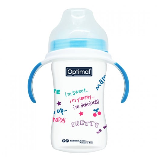 Optimal Extra Wide  Neck Feeding Bottle With Handle 240 Ml, Blue Color