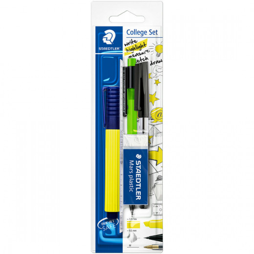 مجموعة ستدلر قلم هاي لايتر اصفر+محاية كبير+قلم حبر+قلم رصاص ميكانيكي