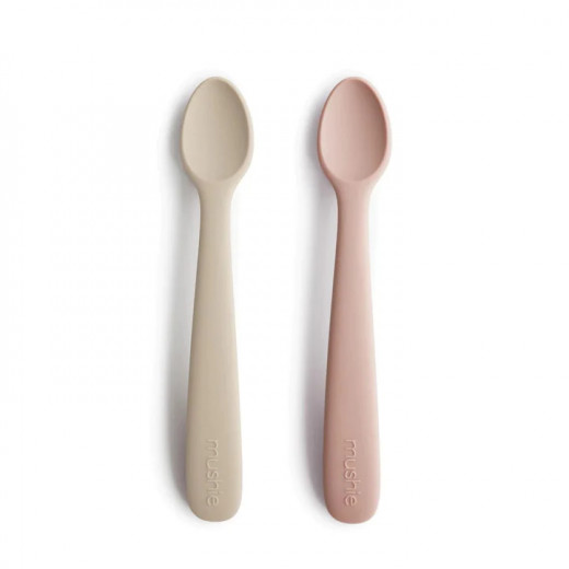 Mushie Silicone Baby Feeding Spoons, 2 Packs, Pink & Rose Color