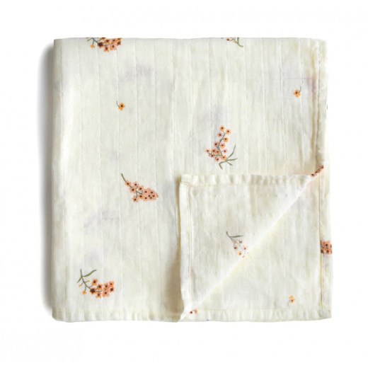 Mushie Swaddling Baby Blanket, Flowers Design