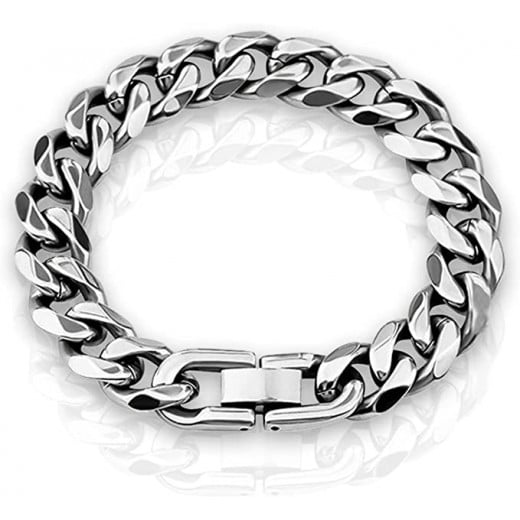 Stainless Steel Cuban Chain Bracelet, Silver Color