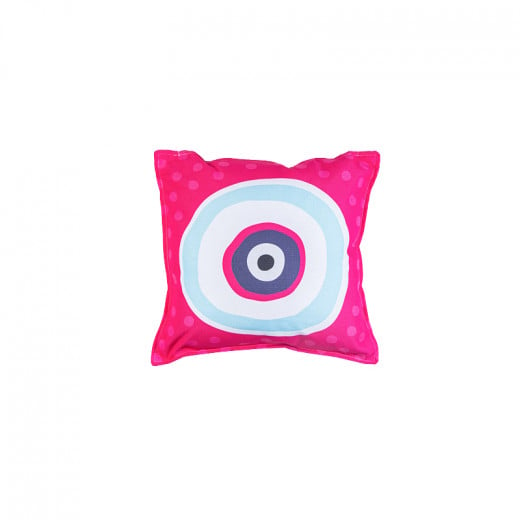 Cushion Designed With Eyes, Pink Background