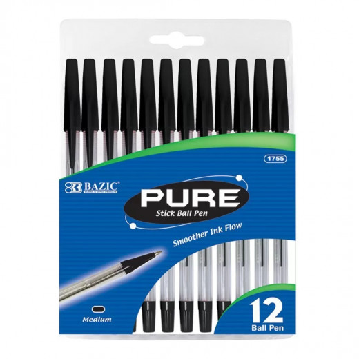 Bazic Stick Pen, Black Color, 12 Pieces