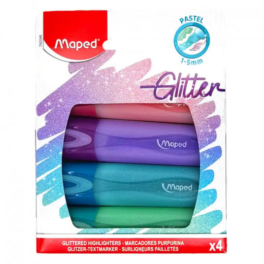 Maped Glitter Pastel Highlighter, 4 Pieces