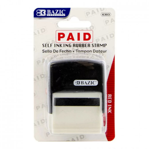 Bazic Paid Self Inking Rubber Stamp, Red Color