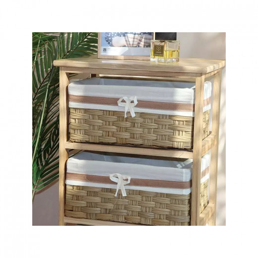 Weva Wood Storage Cabinet With 3 Baskets, Beige Color