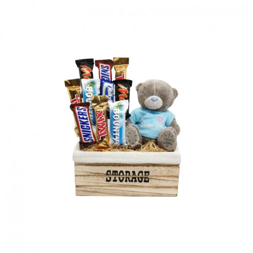Chocolate Basket Storage & Teddy Bear, Medium Size