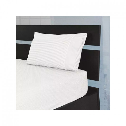 Cannon Dots & Stripes Fitted Sheet Set, Poly Cotton, White Color, Twin Size, 3 Pieces