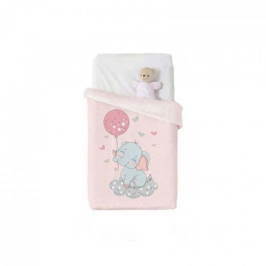 Manterol Blanket Elephant Baby Print Velvet, Pink Color, 110*140 Cm