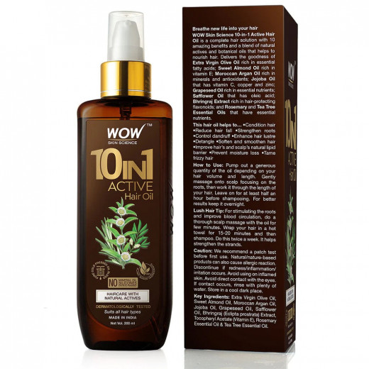 Wow Skin Science 10 in 1 Active Hair Oil With Comb, 200ml