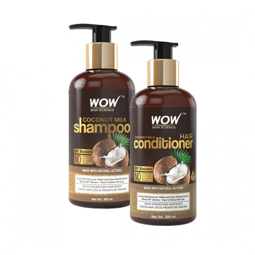 Wow Skin Science Coconut Milk Shampoo, 300ml + Coconut Milk Conditioner, 300ml