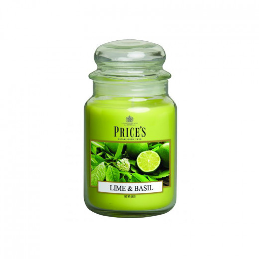Price's Large Scented Candle Jar With Lid, Lime & Basil