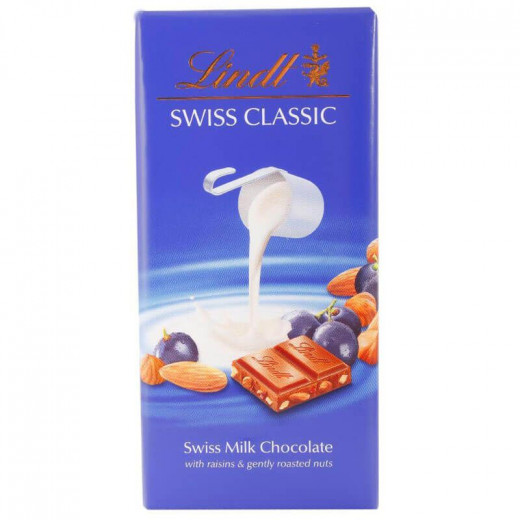 شوكولاتة الحليب السويسري مع الزبيب والمكسرات المحمصة, 12 قطعة, 100غم من ليندت